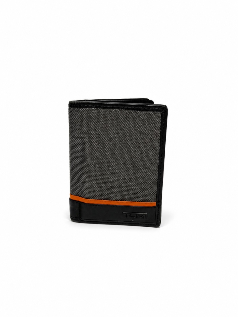 TUMI Men's Card Case with ID Window Black, Gray, with Orange Accent